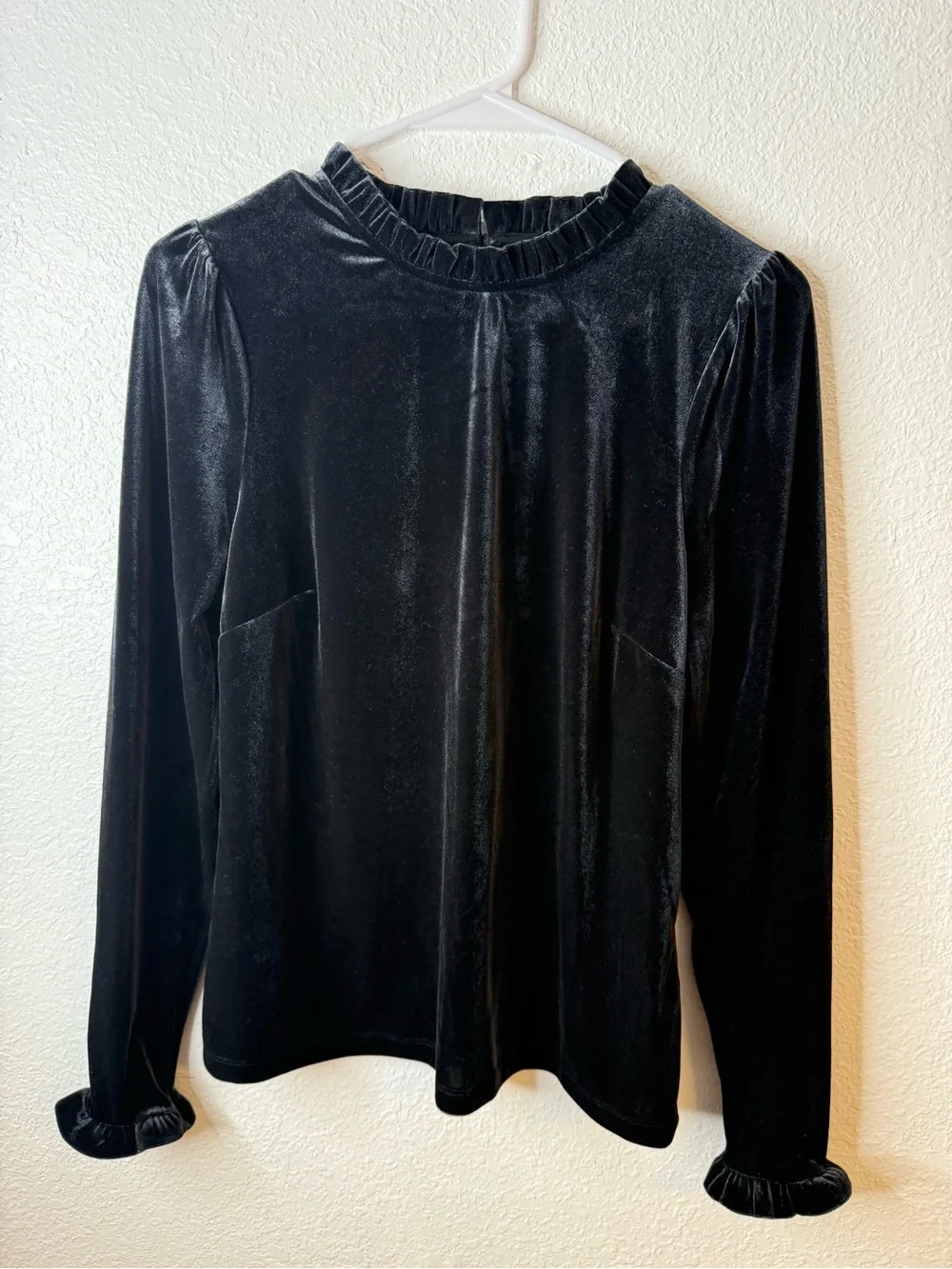 Boden Velvet Frill Trim Long Sleeve Top Black Women’s Size 8